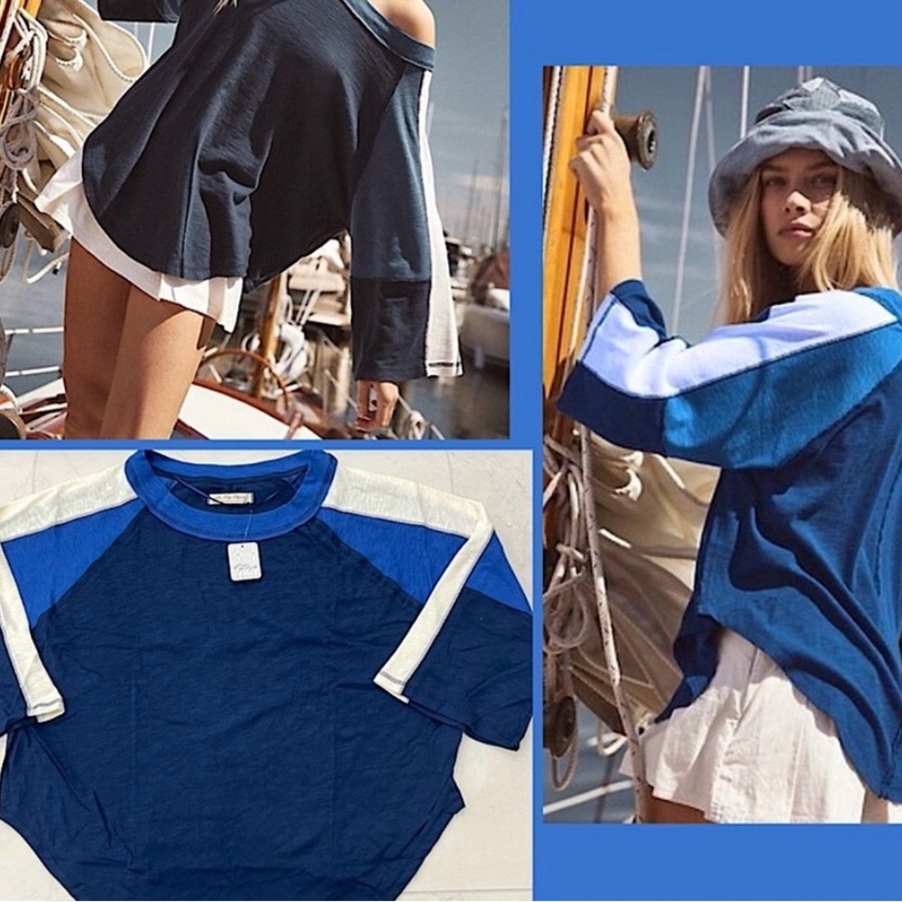 We The Free Blue and White Short Sleeve Tee